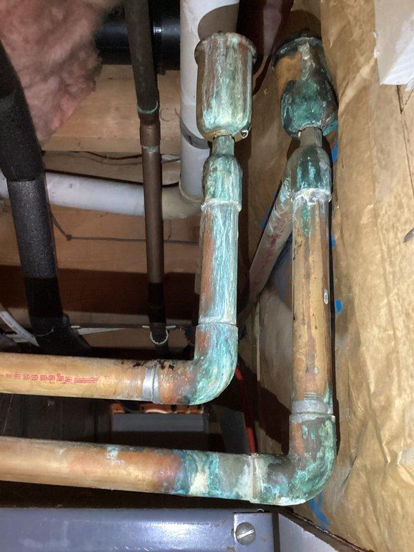 Completed preventive maintenance inspection on Trane air conditioning system installed in 2016. Replaced two air eliminators in the hydronic piping system due to extensive corrosion and verdigris buildup on copper components. Installed emergency shut-off switch for enhanced safety and code compliance. Inspected electrical components including dual capacitors showing signs of terminal corrosion and verified all wire connections at contactor and control board. System operational upon completion.