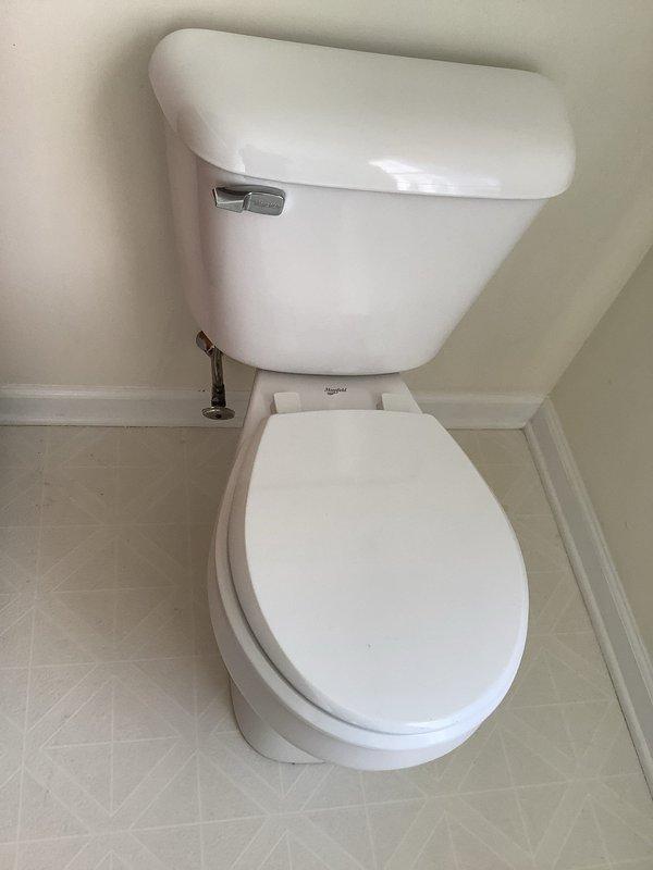 Completed replacement of three white elongated bowl, comfort height toilets with standard flush mechanisms throughout the residence. Repaired wall damage at final toilet location and made all necessary water supply connections. Installed two customer-supplied showerheads and one customer-supplied lavatory faucet as additional scope items.