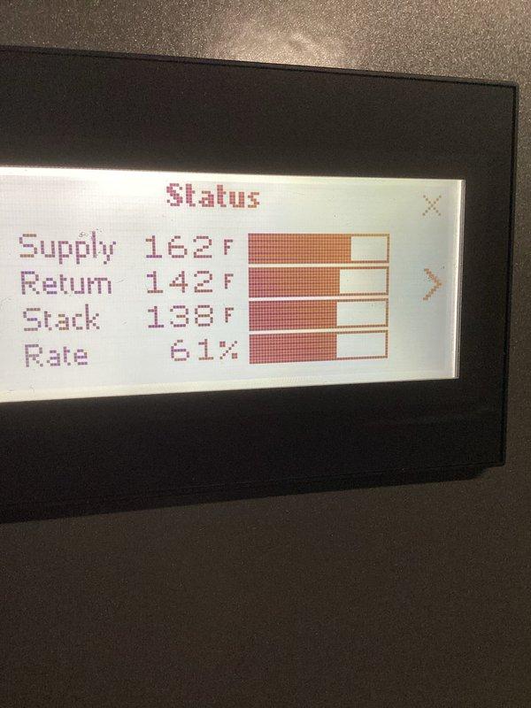 Completed CPM heating inspection on Burnham boiler system installed in September 2019. Verified operational status with system displaying supply temperature at 162°F, return temperature at 142°F, stack temperature at 138°F, and firing rate at 61%. Inspected Amtrol expansion tank and associated components, confirmed proper system pressurization and function, documented all readings and equipment conditions with photos.