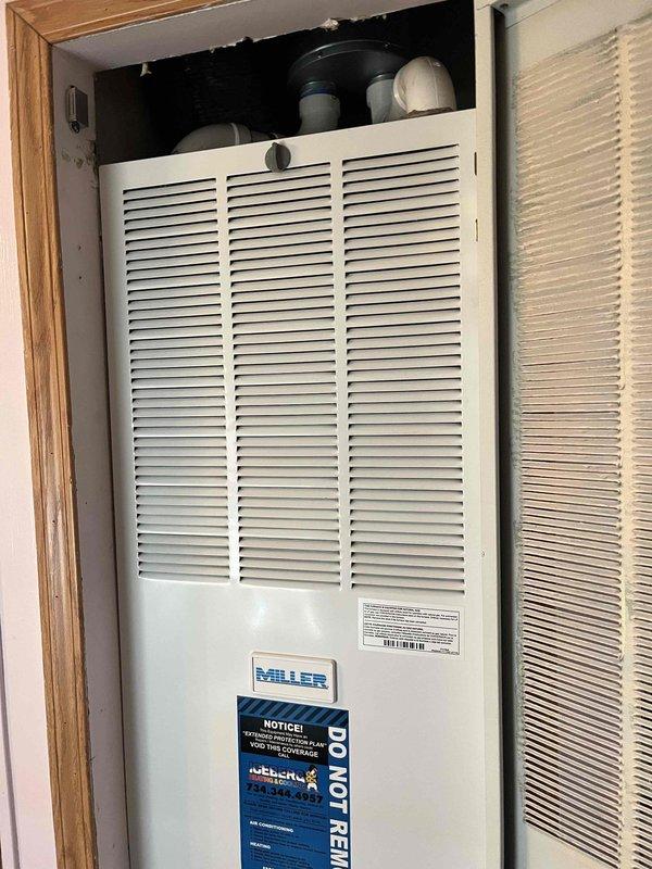 Responded to no-heat service call for Miller wall-mounted unit with reported water leakage around furnace. Upon inspection, identified condensate drain line issue with improper drainage from the secondary condensate tray. Cleaned drain line, verified proper flow, and confirmed system operation with no further leakage.