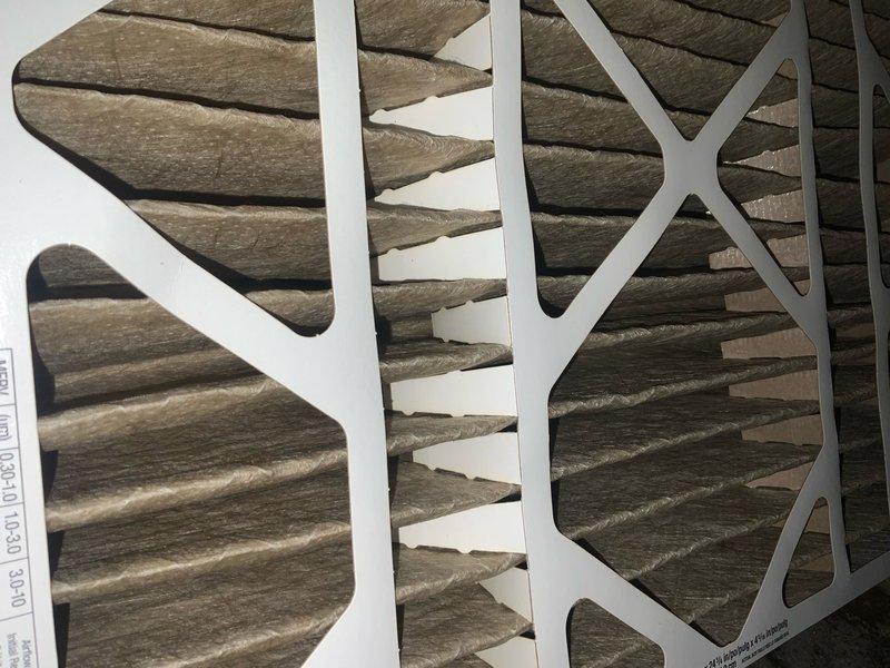 Responded to no cooling complaint with fan running constantly. Upon inspection, found dirty air filters restricting airflow and inspected electrical control components in air handler. Replaced air filters and verified proper system operation with adequate airflow restored.