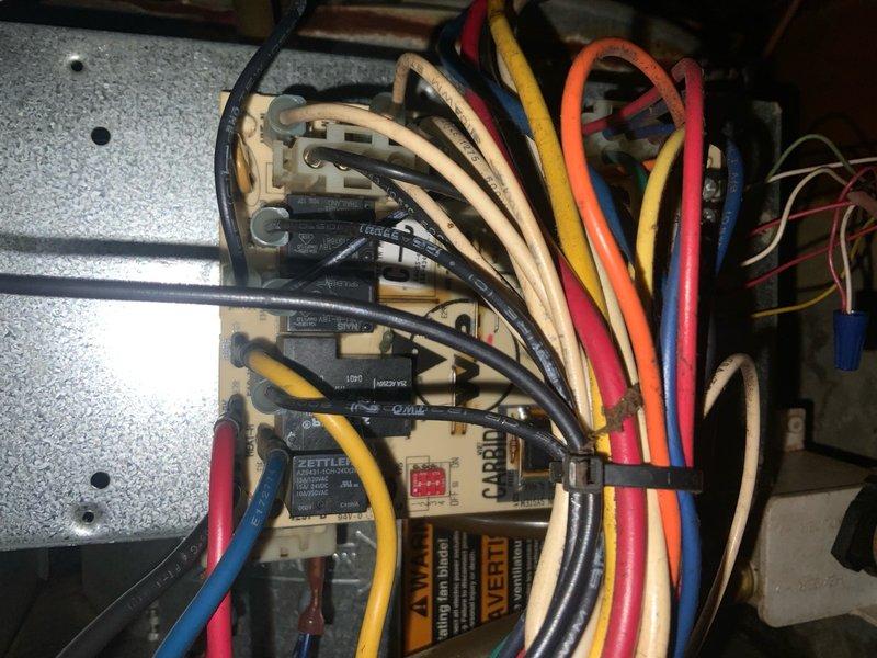 Responded to no cooling complaint with fan running constantly. Upon inspection, found dirty air filters restricting airflow and inspected electrical control components in air handler. Replaced air filters and verified proper system operation with adequate airflow restored.
