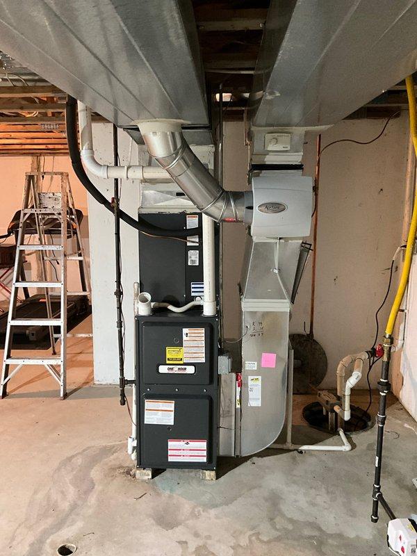 Completed comprehensive air conditioning maintenance tune-up on a five-year-old system. Performed standard seasonal maintenance procedures including inspection of air handler components, examination of ductwork connections, and assessment of air filtration system. Filter showed moderate dust accumulation consistent with normal operation and was inspected as part of routine preventive maintenance protocol. All HVAC equipment and connections were evaluated for proper operation and system integrity during the scheduled morning service visit.