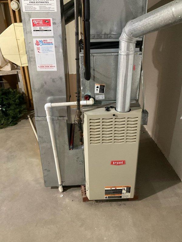 Conducted comprehensive HVAC system assessment for residential replacement estimate. Evaluated existing Bryant furnace installation, associated ductwork configuration, humidifier integration, and air handling components in basement location. Documented current equipment condition, duct connections, condensate drainage system, and overall mechanical room layout to prepare accurate replacement specifications for 8-10 ton air conditioning system upgrade.