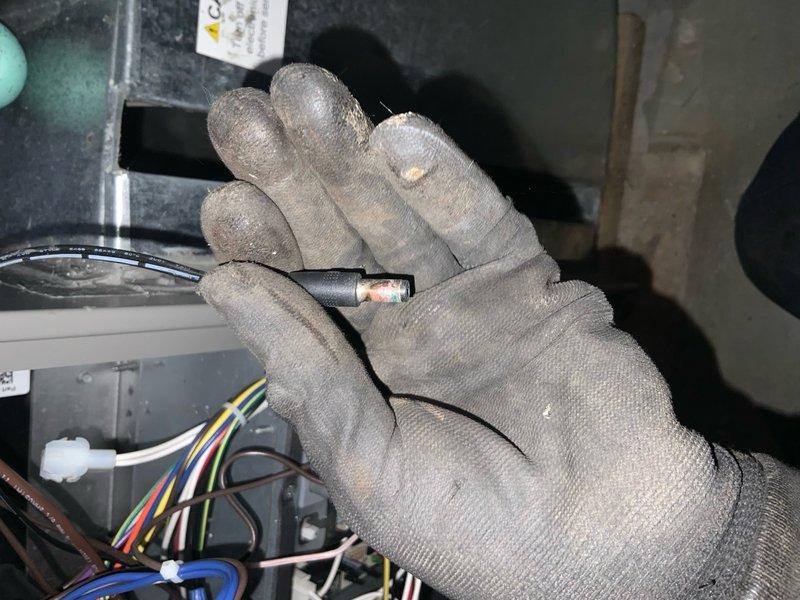 Completed preventive maintenance agreement visit on air handler and system inspection. Identified damaged low-voltage wiring with exposed copper conductors requiring immediate replacement to prevent system failure and ensure safe operation. Repaired electrical connections and verified proper wire terminations throughout control circuit. Inspected all mechanical components including blower assembly, ductwork sections, and system controls. Cleaned and evaluated equipment condition, confirmed proper airflow through duct sections, and tested system safety controls for optimal performance.