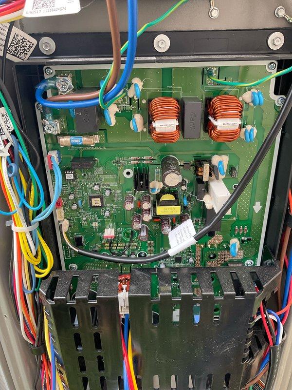 Completed scheduled AC maintenance visit as part of agreement plan. Performed comprehensive tune-up including inspection of electrical connections, control board components, and wiring configurations. Verified all terminal connections secure, examined circuit board for proper operation with focus on inductors, capacitors, and integrated circuits. All electrical components, wire connections, and control systems found in good working condition with no visible signs of wear, corrosion, or damage. System operating within normal parameters upon completion of maintenance service.