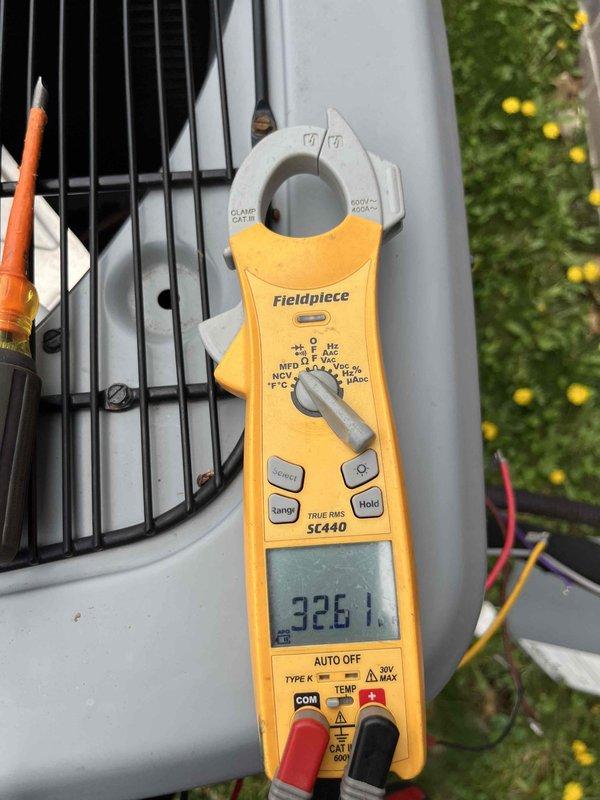 Completed prepaid AC maintenance tune-up as part of membership benefits. Performed comprehensive system inspection of outdoor condensing unit, measured electrical parameters using clamp meter with readings at 326.1, verified proper amperage draw and electrical connections. Inspected condenser coil fins, fan operation, and all external components. System operating within normal parameters with no immediate concerns identified.