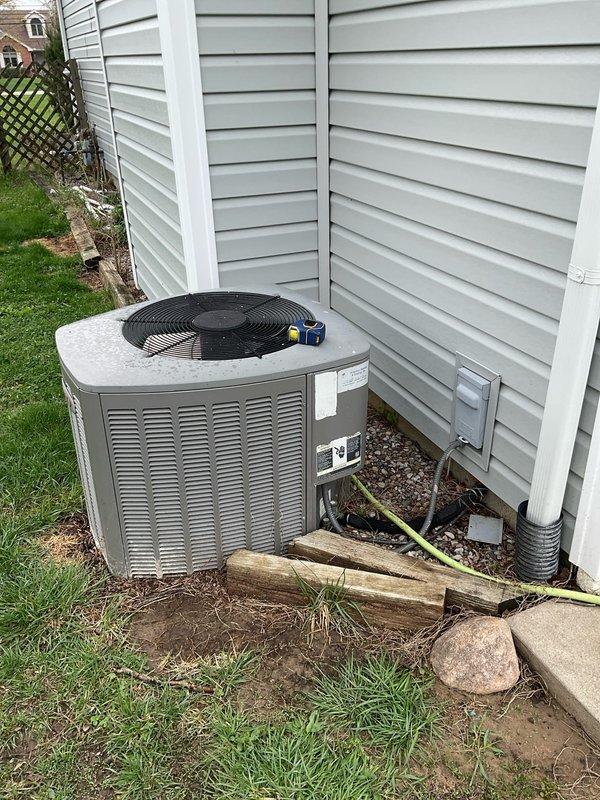 Completed comprehensive HVAC system replacement estimate for residential property, assessing existing Lennox furnace unit installed in interior utility space and outdoor air conditioning condenser unit. Documented current equipment condition, configuration, and installation parameters through detailed photographic documentation to provide accurate replacement system specifications and installation requirements.