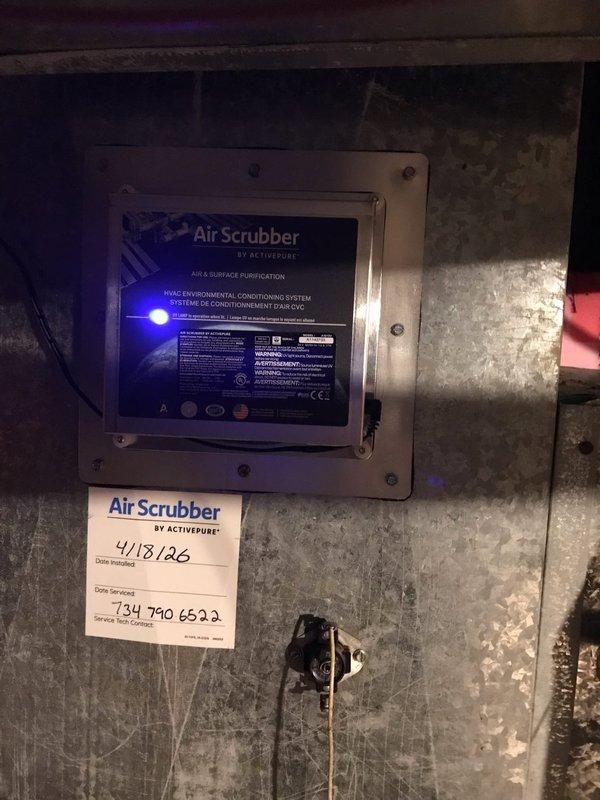 # HVAC Service Call - No Heat Condition

Responded to emergency service call for furnace not producing adequate heat. Upon arrival, performed comprehensive system diagnostic on approximately ten-year-old heating unit. 

Conducted visual inspection of all accessible components including furnace cabinet, blower assembly, and ductwork integration points. Verified Air Scrubber by ActivePure air purification system installed in April 2026 was operational with illuminated LED indicator confirming power supply and active purification cycle.

Examined furnace control board, safety switches, and electrical connections for proper operation. Tested thermostat communication and verified call for heat signal transmission. Inspected heat exchanger for cracks or damage, checked burner assembly ignition sequence, and confirmed gas valve operation. Measured supply and return air temperatures to assess heat rise across system.

Evaluated blower motor performance and airflow delivery throughout ductwork.