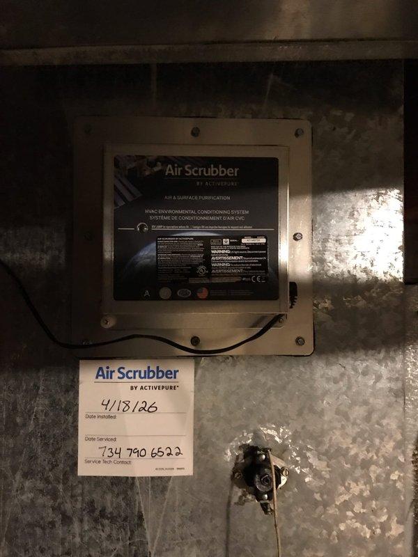 # HVAC Service Call - No Heat Condition

Responded to emergency service call for furnace not producing adequate heat. Upon arrival, performed comprehensive system diagnostic on approximately ten-year-old heating unit. 

Conducted visual inspection of all accessible components including furnace cabinet, blower assembly, and ductwork integration points. Verified Air Scrubber by ActivePure air purification system installed in April 2026 was operational with illuminated LED indicator confirming power supply and active purification cycle.

Examined furnace control board, safety switches, and electrical connections for proper operation. Tested thermostat communication and verified call for heat signal transmission. Inspected heat exchanger for cracks or damage, checked burner assembly ignition sequence, and confirmed gas valve operation. Measured supply and return air temperatures to assess heat rise across system.

Evaluated blower motor performance and airflow delivery throughout ductwork.