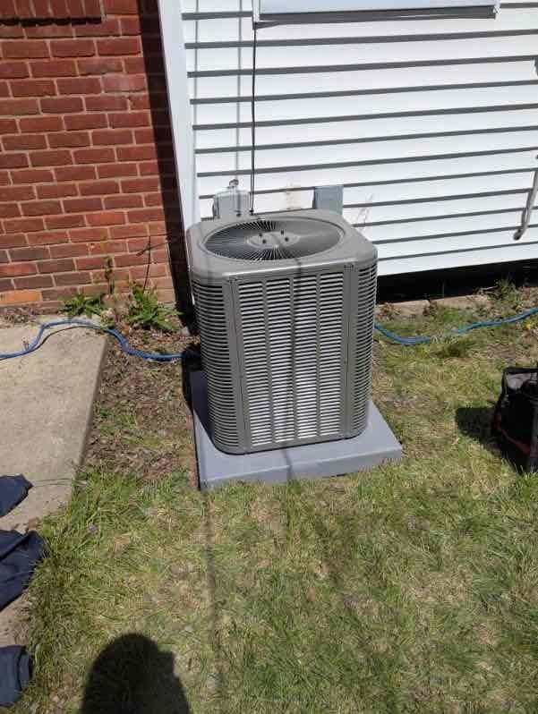 Completed full HVAC system installation including a 70,000 BTU furnace and 2-ton air conditioning unit positioned on the left side of the property. Installed new 240V electrical circuit to support the equipment, ensuring proper power supply and code compliance. Added whole-home humidifier to the system for enhanced indoor air quality and comfort control.

The outdoor condenser unit was mounted on a concrete pad in the side yard area with proper clearances maintained from the building structure. Refrigerant lines were routed from the outdoor unit to connect with the indoor air handler, with appropriate insulation applied to prevent condensation and maintain system efficiency. All connections were brazed, pressure tested, and evacuated before charging the system to manufacturer specifications.

Interior installation included mounting the furnace and configuring the ductwork connections in the attic space. Installed insulated refrigerant lines running through the ceiling structure with pr