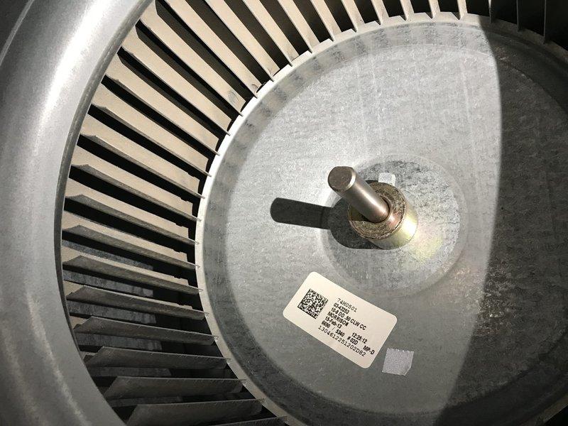 Completed routine preventive maintenance inspection under Club AC8-12 agreement. Accessed and photographed blower wheel assembly, confirming proper blade condition, cleanliness, and motor shaft integrity. All components operating within normal parameters with no deficiencies noted.