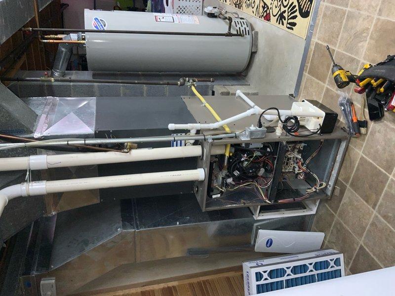 Completed preventive maintenance tune-up on residential HVAC air handler system. Performed comprehensive inspection of unit including electrical connections, circuit boards, internal components, and condensate drain lines. Verified proper operation of all mechanical and electrical systems, replaced air filter, and confirmed unit functionality upon completion.
