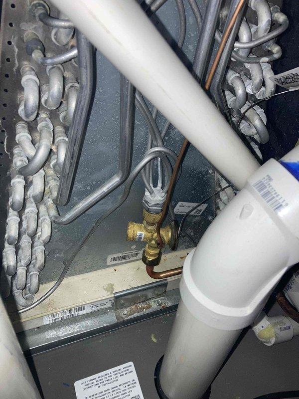 Completed annual AC maintenance tune-up on one-year-old air conditioning system as part of membership agreement. Performed comprehensive inspection of HVAC components including heat exchanger, refrigerant lines, condensate drain system, and associated plumbing connections. Verified proper operation of pressure relief valves and copper tubing connections. Inspected air filter condition and confirmed clean filtration media with proper airflow capacity. All system components found to be operating within normal parameters with no deficiencies noted.