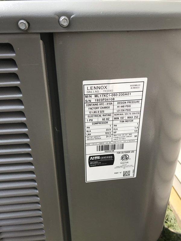 Completed annual cooling maintenance and tune-up on Lennox ML17XC1-060-230A01 air conditioning system. Unit was operational upon arrival and passed all inspection points. Performed comprehensive system evaluation including visual inspection of condenser unit, verified proper refrigerant charge of 12 lbs 8 oz, checked electrical connections and components, and confirmed system is functioning within manufacturer specifications.