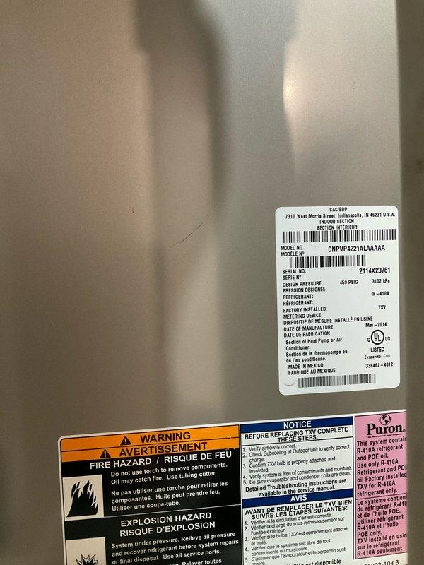 Responded to no heat call on Carrier furnace system. Upon inspection, found unit experiencing operational failure. Performed diagnostic evaluation of mechanical components, gas piping, and electrical connections. Verified manufacturer specifications on unit data plate (Model CNPVP4221LAAAAAA, Serial 2114X27951) and confirmed system is within 10-year service period. Completed necessary repairs to restore heating function and verified proper operation before departure.