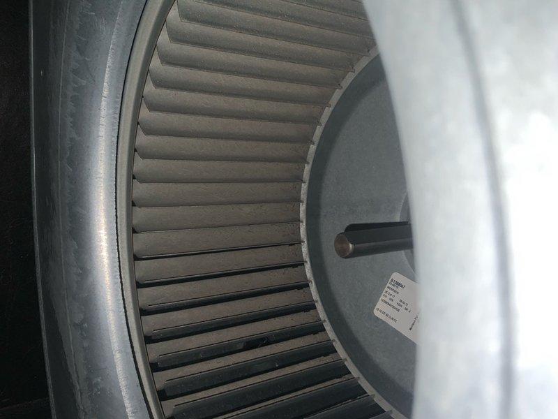 Responded to club membership service call for AC and furnace not operating. Performed comprehensive system inspection and diagnostic evaluation of HVAC equipment. Inspected blower assembly and verified proper operation of squirrel cage fan component. Documented equipment model GME40090DC/48 and recorded system conditions with photographic evidence showing blower wheel with dust accumulation on fins and housing components. Restored heating and cooling functionality to system.