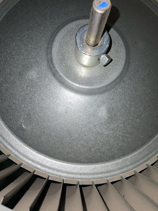 Completed preventive maintenance inspection under Club AC8-12 agreement. Inspected blower motor assembly and verified proper operation of fan blades and motor shaft components. Placed condensate collection tray to address moisture accumulation in the system.