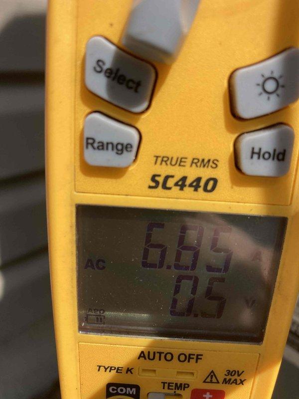 Completed Club AC10-2 preventive maintenance agreement visit on air conditioning system. Performed standard inspection procedures including electrical measurements using calibrated Fluke TRUE RMS SC440 multimeter, recording voltage and amperage readings to verify proper system operation and component performance within manufacturer specifications.