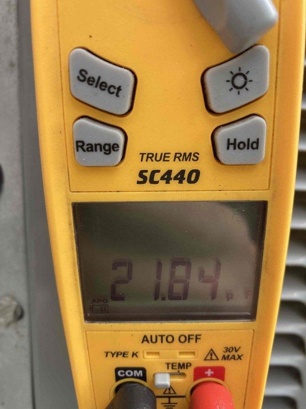Completed Club AC10-2 preventive maintenance agreement visit on air conditioning system. Performed standard inspection procedures including electrical measurements using calibrated Fluke TRUE RMS SC440 multimeter, recording voltage and amperage readings to verify proper system operation and component performance within manufacturer specifications.