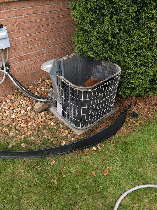 Completed preventative maintenance agreement visit on residential split system air conditioning unit. Performed comprehensive inspection of outdoor condenser unit including visual assessment of fan assembly, refrigerant lines, electrical disconnect, and overall unit condition. Both condenser units inspected and photographed, confirmed proper installation on gravel pad with appropriate drainage, verified refrigerant line connections secure, and documented system components in operational condition per maintenance agreement protocol.