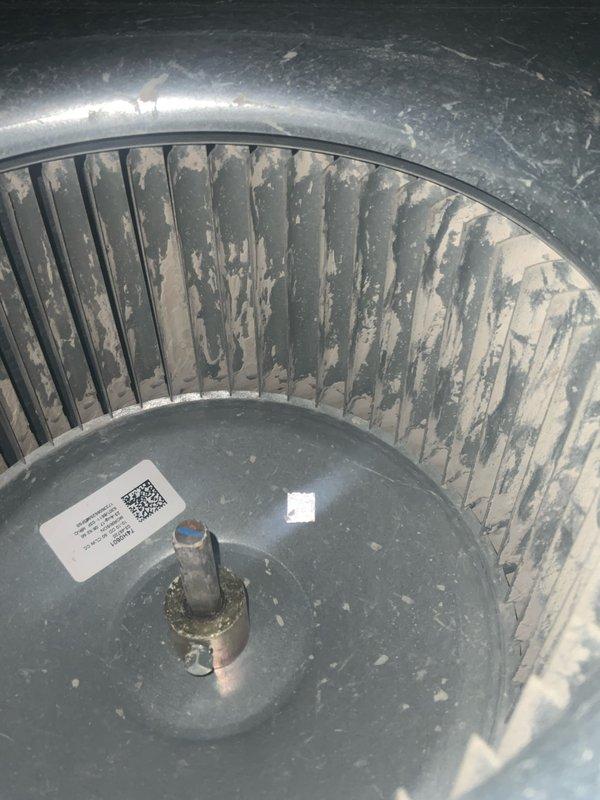 Responded to no heat call on furnace system with blower motor issues. Upon inspection, found blower motor assembly heavily contaminated with dust and debris buildup affecting performance. Performed diagnostic testing with multimeter and manifold gauges to verify motor operation and airflow. Cleaned blower wheel and motor housing, removing accumulated dirt and grime from squirrel cage fan blades and assembly. Verified proper motor function, checked gas line connections, and confirmed system restored to normal heating operation with adequate airflow.