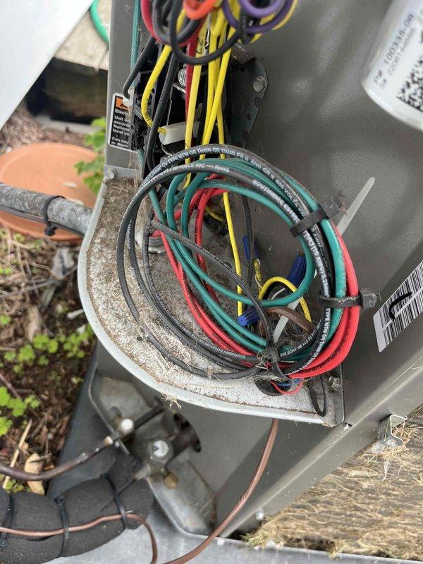 Completed preventive maintenance agreement visit on residential air conditioning system. Performed comprehensive inspection of outdoor condensing unit, including electrical connections, wiring integrity, and component functionality. Documented equipment condition with photographic evidence showing proper wire management and connection security. Inspected and measured condensate drain line components to ensure proper drainage operation. All system components found operating within normal parameters with no immediate repairs required.