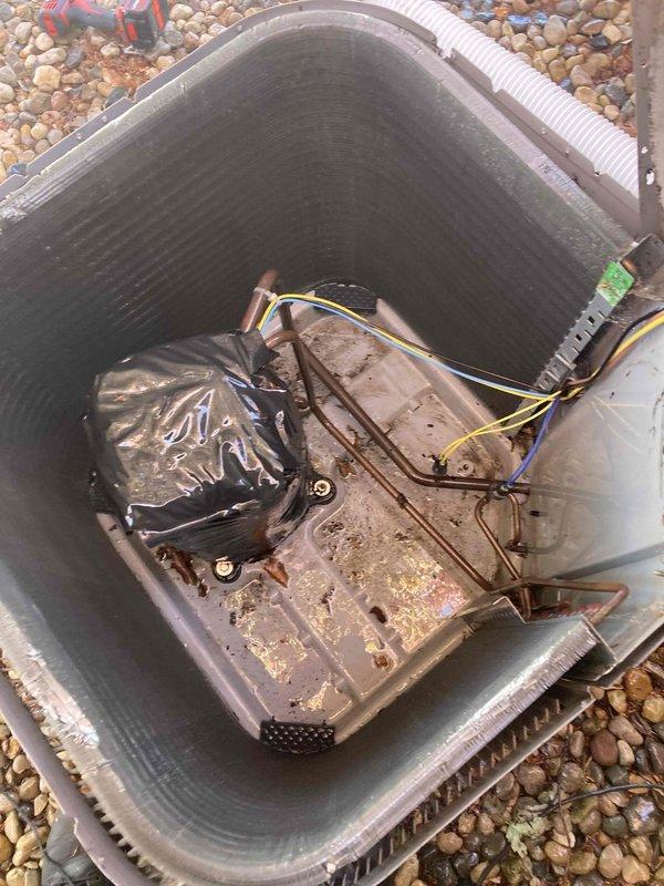Completed first preventive maintenance visit under new membership agreement for cooling system. Performed comprehensive inspection and diagnostics, including electrical testing with multimeter to verify proper voltage and amperage readings. Documented severely corroded outdoor unit components showing significant rust deterioration on control box housing, requiring monitoring for potential future replacement to prevent system failure.