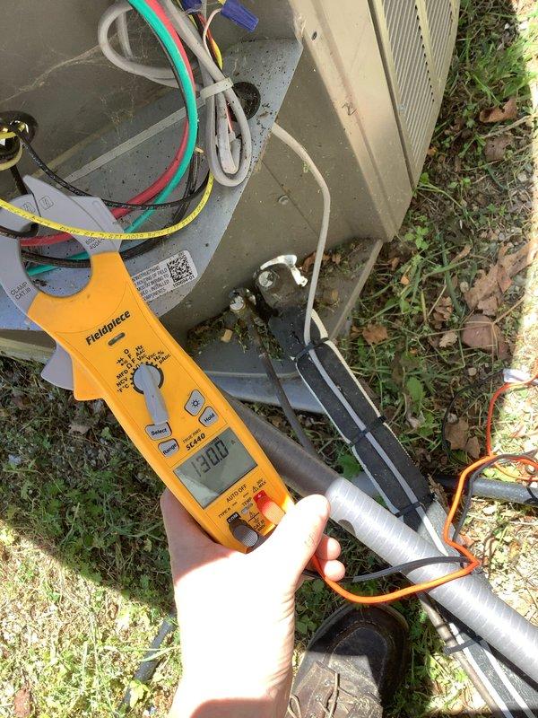 Performed preventative maintenance agreement visit on residential air conditioning system under CLUB AC10-2 plan. Conducted comprehensive system diagnostics using Fieldpiece digital manifold gauge set and clamp meter to measure electrical amperage, refrigerant pressures, and temperature readings across the outdoor condensing unit. All system parameters were verified and recorded, with readings indicating normal operating conditions. Completed standard maintenance inspection of outdoor unit components.