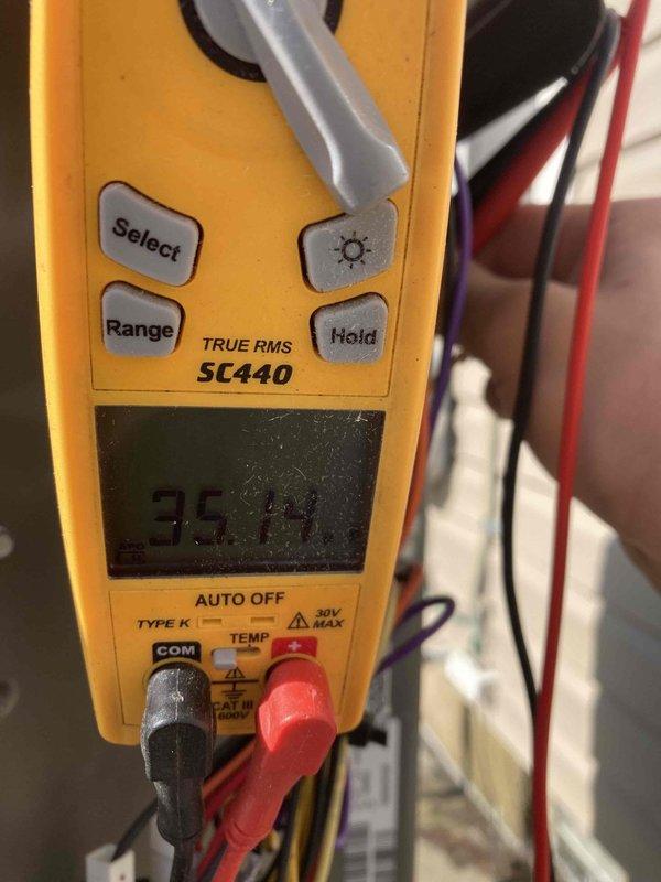 Completed preventive maintenance inspection on HVAC system as part of club agreement. Verified system amperage draw at 35.8 amps using digital multimeter, confirming equipment operating within normal parameters. Inspected and documented Aprilaire humidity control settings, noting unit properly configured with seasonal adjustment guidelines for outdoor temperature correlation. All components inspected and found functioning correctly with no immediate service needs identified.