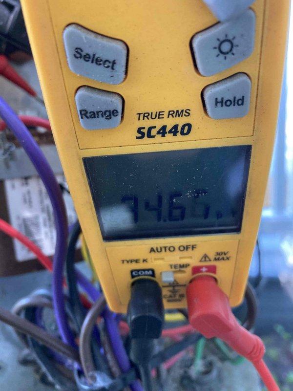 Completed preventative maintenance agreement visit on residential air conditioning system. Performed comprehensive inspection and diagnostics, including temperature differential measurements across the evaporator coil showing 16°F split, and electrical testing with multimeter reading 46.7 on system components. All measurements within normal operating parameters, confirming proper system performance and efficiency for continued seasonal operation.