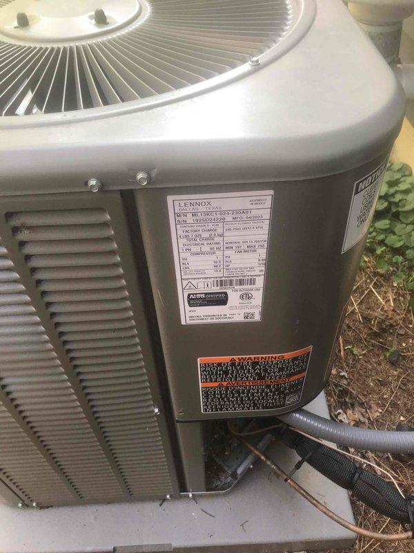 Responded to no-cool complaint on one-year-old Lennox air conditioning system installed by our company. Upon arrival, confirmed airflow present but inadequate cooling throughout residence. Inspected outdoor condenser unit, verified proper operation of compressor and condenser fan, checked refrigerant lines and electrical connections at outdoor unit. System showed no visible signs of damage or refrigerant leakage at condenser. Documented equipment condition with photos for service records.