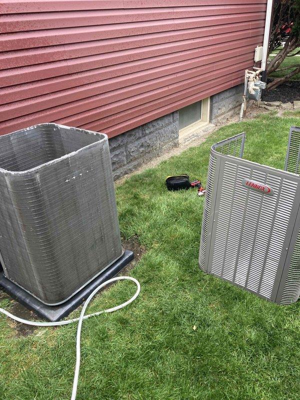 Completed preventive maintenance agreement visit on dual residential HVAC system. Performed comprehensive inspection of both Lennox condensing units, including visual assessment of exterior casings, refrigerant line connections, and mounting pads. Conducted operational diagnostics using Fluke SC440 multimeter, recording temperature readings of 503°F at heat exchanger components. Inspected condenser coils for debris accumulation and airflow obstruction, verified proper clearances around both units, and confirmed refrigerant lines are secure and properly insulated. All equipment operating within normal parameters per manufacturer specifications.