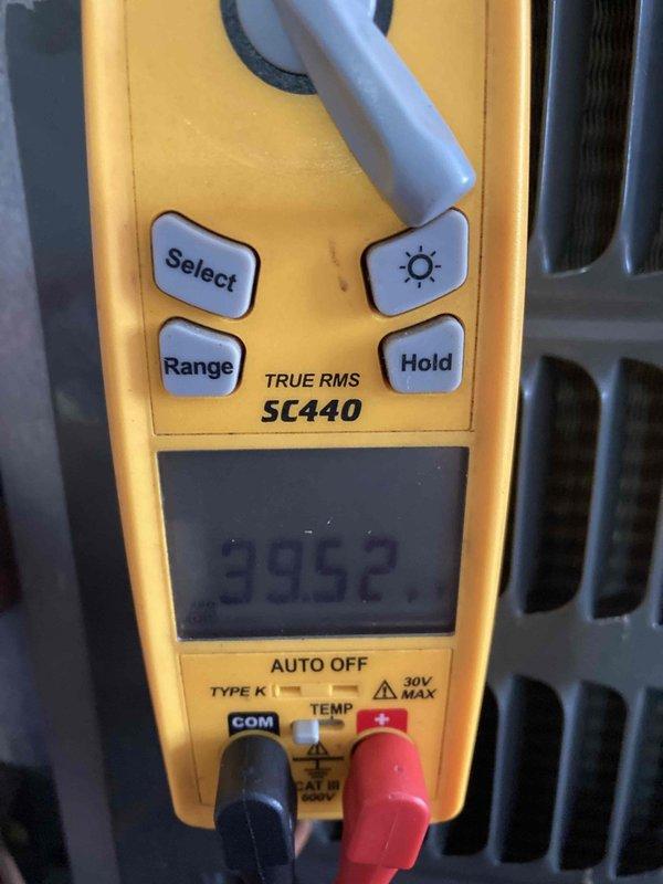 Completed preventive maintenance agreement visit on air conditioning system. Performed diagnostic inspection using borescope camera to examine internal ductwork and coil conditions, documenting findings with digital imagery. Recorded refrigerant system temperatures using Fieldpiece SC440 digital multimeter, measuring 395.2°F superheat reading with Type K thermocouple probes. All system parameters verified and documented per maintenance agreement protocol.