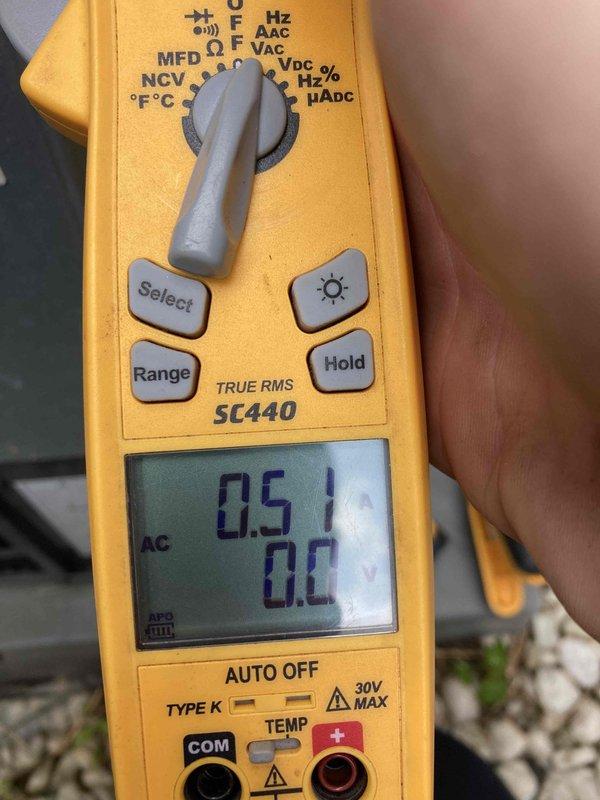 Performed CLUB AC 12-4 preventive maintenance visit. Left voicemail message to coordinate possible rescheduling with member. Conducted diagnostic electrical measurements using digital multimeter, recording voltage and amperage readings to verify system performance parameters within manufacturer specifications.