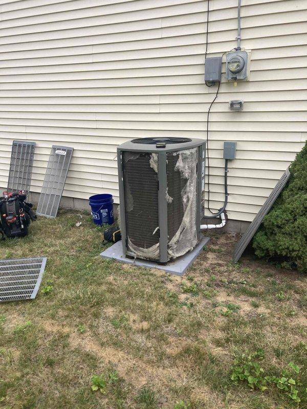 Completed annual AC maintenance tune-up on residential split system with outdoor condenser unit and Lennox furnace with air handler. Performed comprehensive inspection of all components, checked refrigerant levels, cleaned condenser coils, verified electrical connections, and tested system operation to ensure optimal performance for the cooling season.