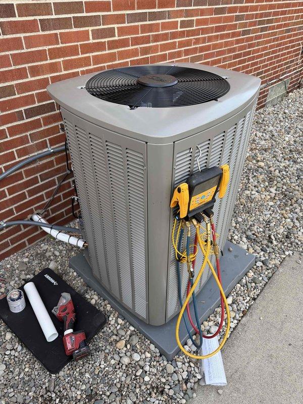Completed full HVAC system installation including a Lennox 70,000 BTU furnace and 2-ton rear-discharge air conditioning unit. Installation included new ductwork with proper transitions, exhaust venting, duct liner application, and refrigerant line connections. Installed media filter system for improved air quality. Reconnected all mechanical and electrical components to manufacturer specifications. System tested and verified operational with diagnostic equipment confirming proper refrigerant charge, airflow, and temperature differentials across both heating and cooling modes.
