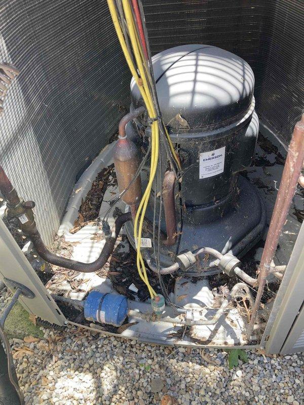 # HVAC Maintenance - Agreement Visit AC&SI

Completed seasonal air conditioning maintenance inspection per club agreement protocol. Performed comprehensive system evaluation of outdoor condensing unit, including visual inspection of compressor assembly, refrigerant lines, and electrical connections. Noted moderate accumulation of debris around unit base and evidence of weathering on copper refrigerant lines showing surface oxidation. 

Documented ambient temperature reading of 43.67°F using calibrated digital multimeter during system assessment. Inspected compressor housing and protective cage for structural integrity. Observed deteriorated insulation material at pipe connections requiring future attention. Cleared loose debris from immediate vicinity of unit to ensure proper airflow and drainage. All electrical connections verified secure with no immediate safety concerns identified.

System operational at time of inspection with no refrigerant leaks detected. Recommend scheduling fol