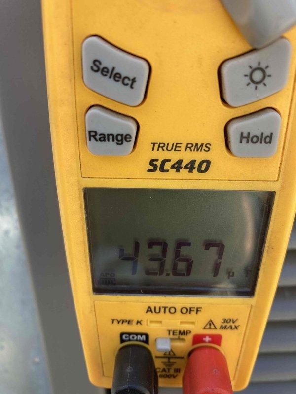 # HVAC Maintenance - Agreement Visit AC&SI

Completed seasonal air conditioning maintenance inspection per club agreement protocol. Performed comprehensive system evaluation of outdoor condensing unit, including visual inspection of compressor assembly, refrigerant lines, and electrical connections. Noted moderate accumulation of debris around unit base and evidence of weathering on copper refrigerant lines showing surface oxidation. 

Documented ambient temperature reading of 43.67°F using calibrated digital multimeter during system assessment. Inspected compressor housing and protective cage for structural integrity. Observed deteriorated insulation material at pipe connections requiring future attention. Cleared loose debris from immediate vicinity of unit to ensure proper airflow and drainage. All electrical connections verified secure with no immediate safety concerns identified.

System operational at time of inspection with no refrigerant leaks detected. Recommend scheduling fol