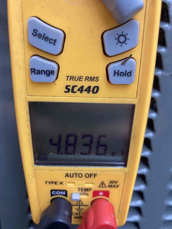 Completed routine preventative maintenance agreement visit on R-410A heating and cooling system, serial number 182857585G. Performed comprehensive inspection of equipment components, verified manufacturer specifications and safety labels, and conducted electrical diagnostics using digital multimeter to ensure system operating within normal parameters at 600V CAT rating standards.