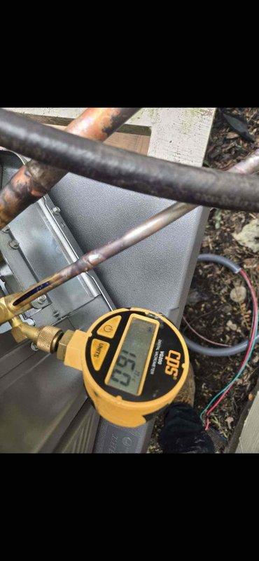 Completed installation of two air conditioning systems with matching evaporator coils: one 2.5-ton unit and one 2-ton unit on the left side of the property. Performed all mechanical and electrical connections for both systems. Reconnected refrigerant lines and verified proper insulation on copper linesets. Tested system pressures using digital gauges to ensure proper refrigerant charge levels and confirm optimal operating parameters. All installations completed per manufacturer specifications and local code requirements.