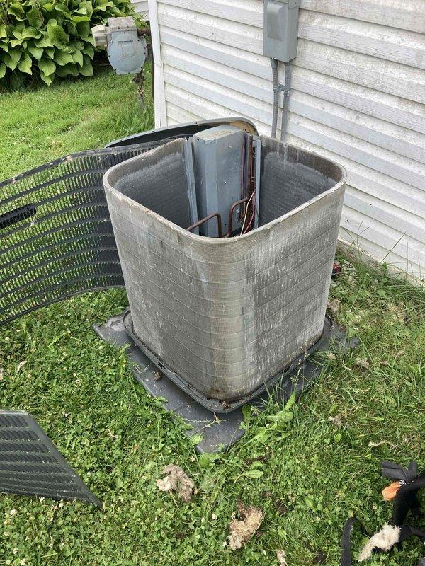 Completed preventative maintenance agreement visit on residential air conditioning system. Performed comprehensive inspection of outdoor condenser unit, including electrical testing which confirmed proper amperage draw at 65.6 amps during operation. Unit showed signs of age and weathering with visible oxidation on refrigerant line connections and accumulated dirt on exterior casing, though system is operating within normal parameters at this time.