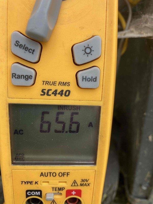 Completed preventative maintenance agreement visit on residential air conditioning system. Performed comprehensive inspection of outdoor condenser unit, including electrical testing which confirmed proper amperage draw at 65.6 amps during operation. Unit showed signs of age and weathering with visible oxidation on refrigerant line connections and accumulated dirt on exterior casing, though system is operating within normal parameters at this time.