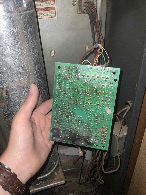Performed scheduled HVAC maintenance agreement visit for air conditioning and system inspection. Removed and inspected control board from HVAC unit, documenting circuit board condition and connections. All electrical components, wiring connections, and control panel examined for proper operation and safety compliance.