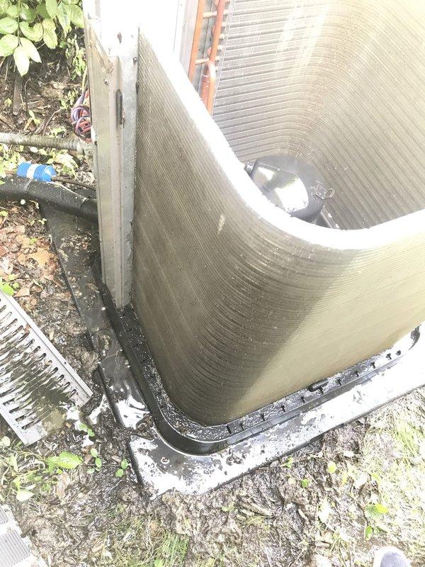 Responded to no cooling complaint on residential air conditioning system. Upon arrival, found outdoor condenser unit operational but covered in debris and dirt accumulation affecting airflow efficiency. Cleaned condenser coil fins and removed vegetation growth around unit perimeter. Inspected refrigerant lines and electrical connections for proper operation. System tested and confirmed adequate cooling performance restored after cleaning and maintenance procedures completed.