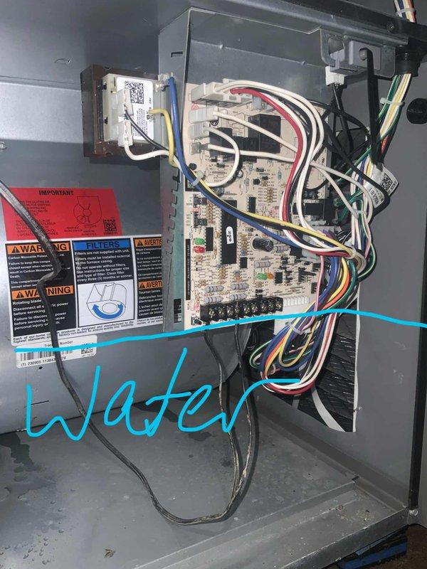 Responded to club AC maintenance call following basement flooding incident. Performed comprehensive system inspection to assess potential water damage and verify operational integrity. Inspected control board and electrical components within air handler unit, confirming all wiring connections, relays, and capacitors were secure and free from moisture intrusion. Examined outdoor condenser unit including compressor housing and heat exchanger coils, which showed no signs of water damage or corrosion. All system components operational and functioning within normal parameters. Unit cleared for continued service.