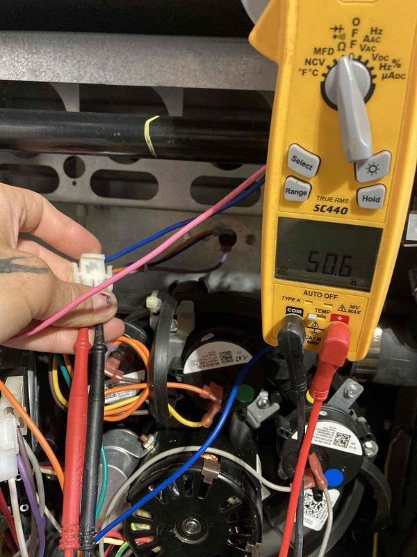 Performed routine preventative maintenance on residential HVAC system per agreement visit. Conducted electrical diagnostics on blower motor assembly using digital multimeter, verifying proper voltage readings and motor operation. Inspected squirrel cage blower wheel, motor wiring connections, and associated electrical components. All systems tested and found operating within normal parameters with no issues identified.
