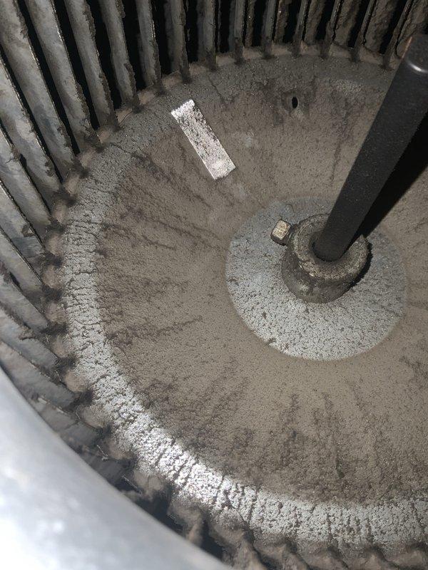 Responded to no cooling call on 9-year-old AC system. Upon inspection, found evaporator coil heavily impacted with dust and debris accumulation, severely restricting airflow and preventing proper heat exchange. Documented condition with photos showing significant particulate buildup on coil fins and heat exchanger surfaces. Recommended thorough coil cleaning and system maintenance to restore cooling functionality and prevent future performance issues.