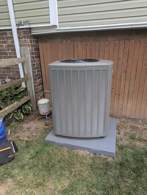 Completed full HVAC system installation including a 90,000 BTU furnace and 3-ton air conditioning unit. The outdoor condenser was positioned on a concrete pad in the rear yard against the privacy fence, with proper clearances maintained for airflow and service access. All mechanical connections were completed, electrical reconnection performed, and system tested for proper operation. Interior installation included furnace placement and integration with existing ductwork. Both heating and cooling systems were commissioned and verified to be operating within manufacturer specifications.