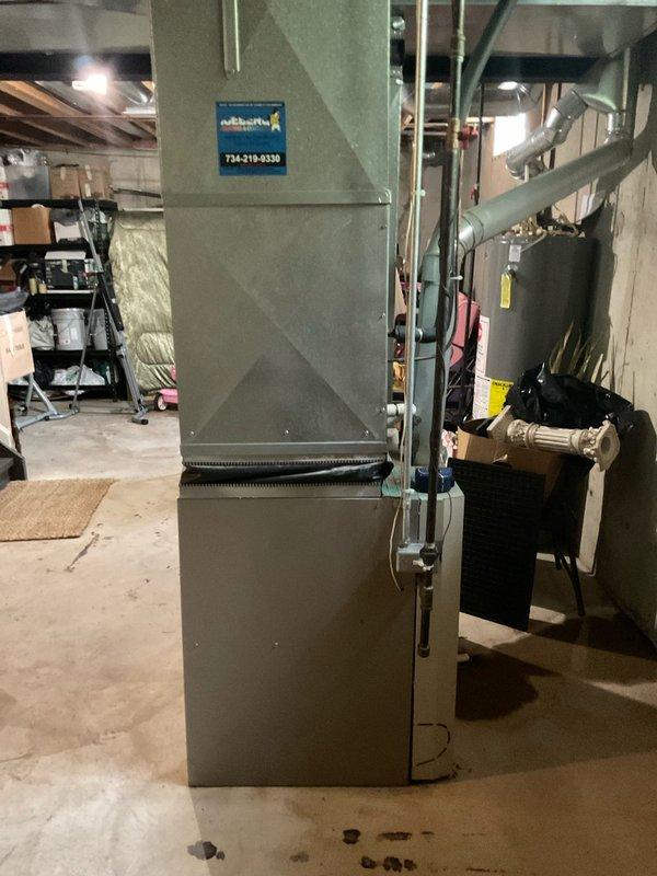 Conducted estimate for complete HVAC system replacement due to severely deteriorated furnace with significant cabinet corrosion and air conditioning unit requiring R22 refrigerant charge. Performed temporary repair on AC system to maintain cooling operation until new equipment installation can be scheduled.